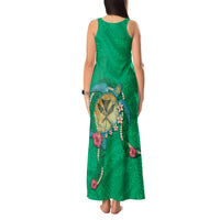 Hawaii Pikake and Maile Lei Tank Maxi Dress Honu Polynesian Pattern Green Color