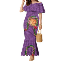 Hawaii Pikake and Maile Lei Family Matching Mermaid Dress and Hawaiian Shirt Honu Polynesian Pattern Pink Color LT03 Mom's Dress Pink - Polynesian Pride