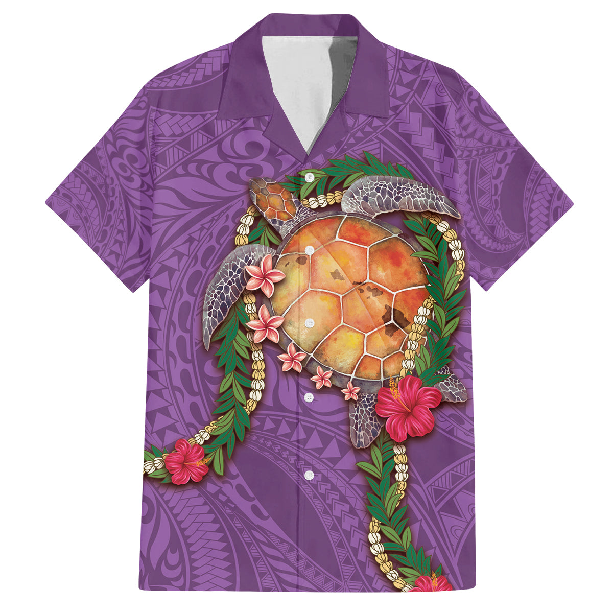 Hawaii Pikake and Maile Lei Family Matching Off Shoulder Maxi Dress and Hawaiian Shirt Honu Polynesian Pattern Pink Color LT03 Dad's Shirt - Short Sleeve Pink - Polynesian Pride