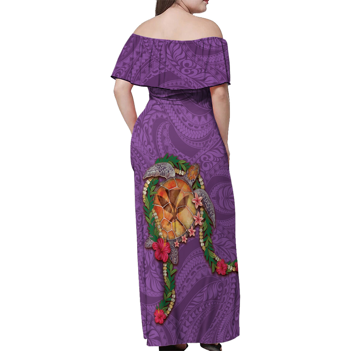 Hawaii Pikake and Maile Lei Family Matching Off Shoulder Maxi Dress and Hawaiian Shirt Honu Polynesian Pattern Pink Color LT03 - Polynesian Pride