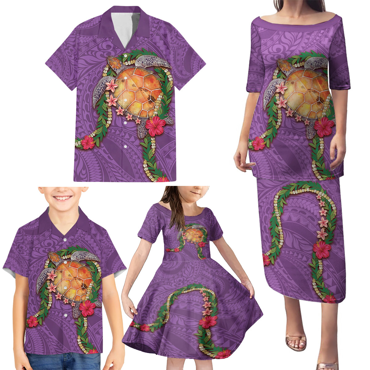 Hawaii Pikake and Maile Lei Family Matching Puletasi and Hawaiian Shirt Honu Polynesian Pattern Pink Color LT03 - Polynesian Pride