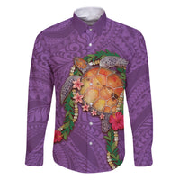 Hawaii Pikake and Maile Lei Family Matching Puletasi and Hawaiian Shirt Honu Polynesian Pattern Pink Color LT03 Dad's Shirt - Long Sleeve Pink - Polynesian Pride