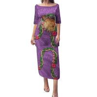 Hawaii Pikake and Maile Lei Family Matching Puletasi and Hawaiian Shirt Honu Polynesian Pattern Pink Color LT03 Mom's Dress Pink - Polynesian Pride