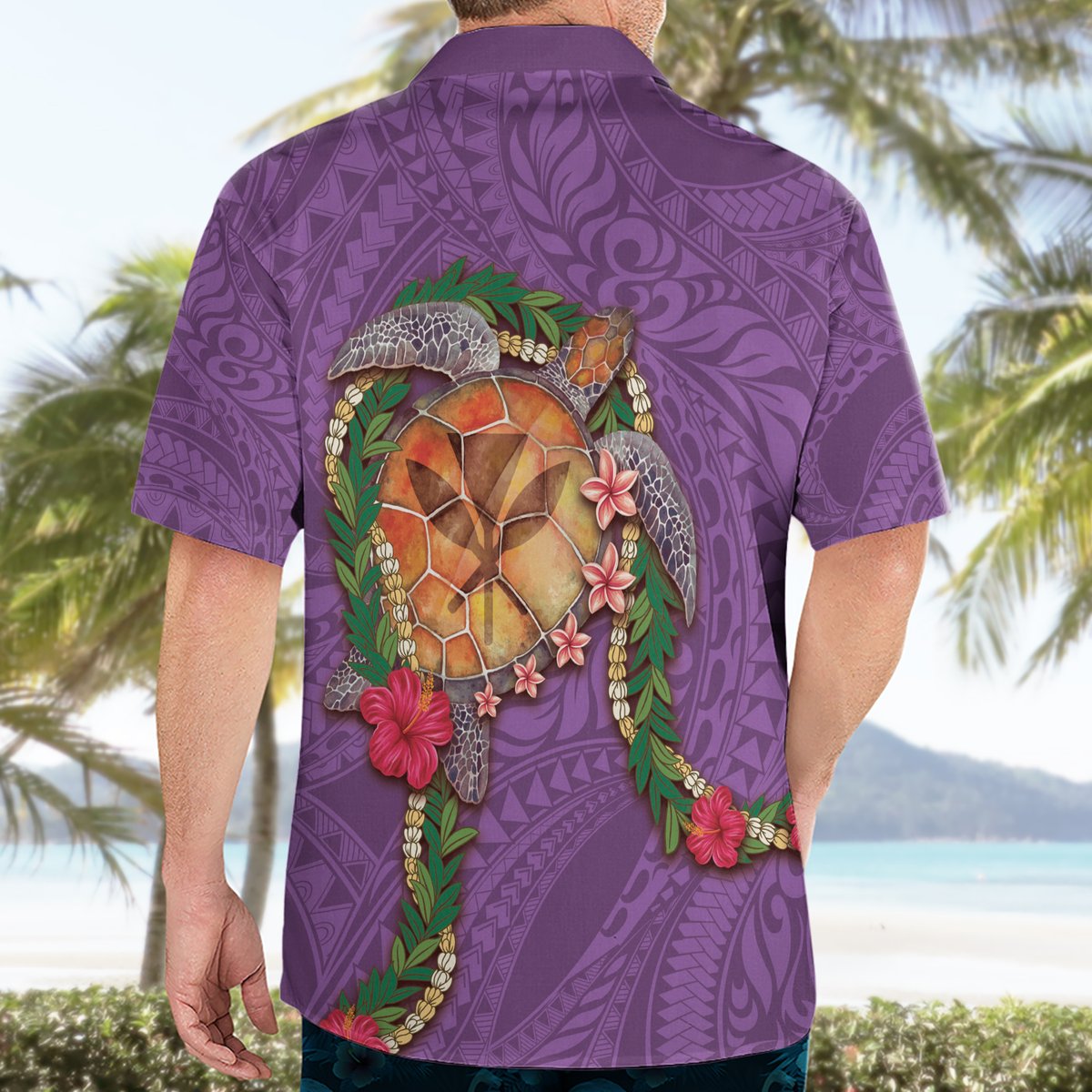 Hawaii Pikake and Maile Lei Hawaiian Shirt Honu Polynesian Pattern Pink Color