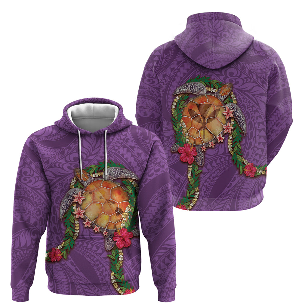 Hawaii Pikake and Maile Lei Hoodie Honu Polynesian Pattern Pink Color