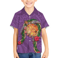 Hawaii Pikake and Maile Lei Kid Hawaiian Shirt Honu Polynesian Pattern Pink Color