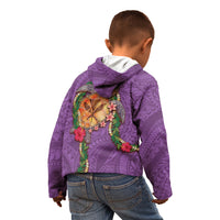 Hawaii Pikake and Maile Lei Kid Hoodie Honu Polynesian Pattern Pink Color