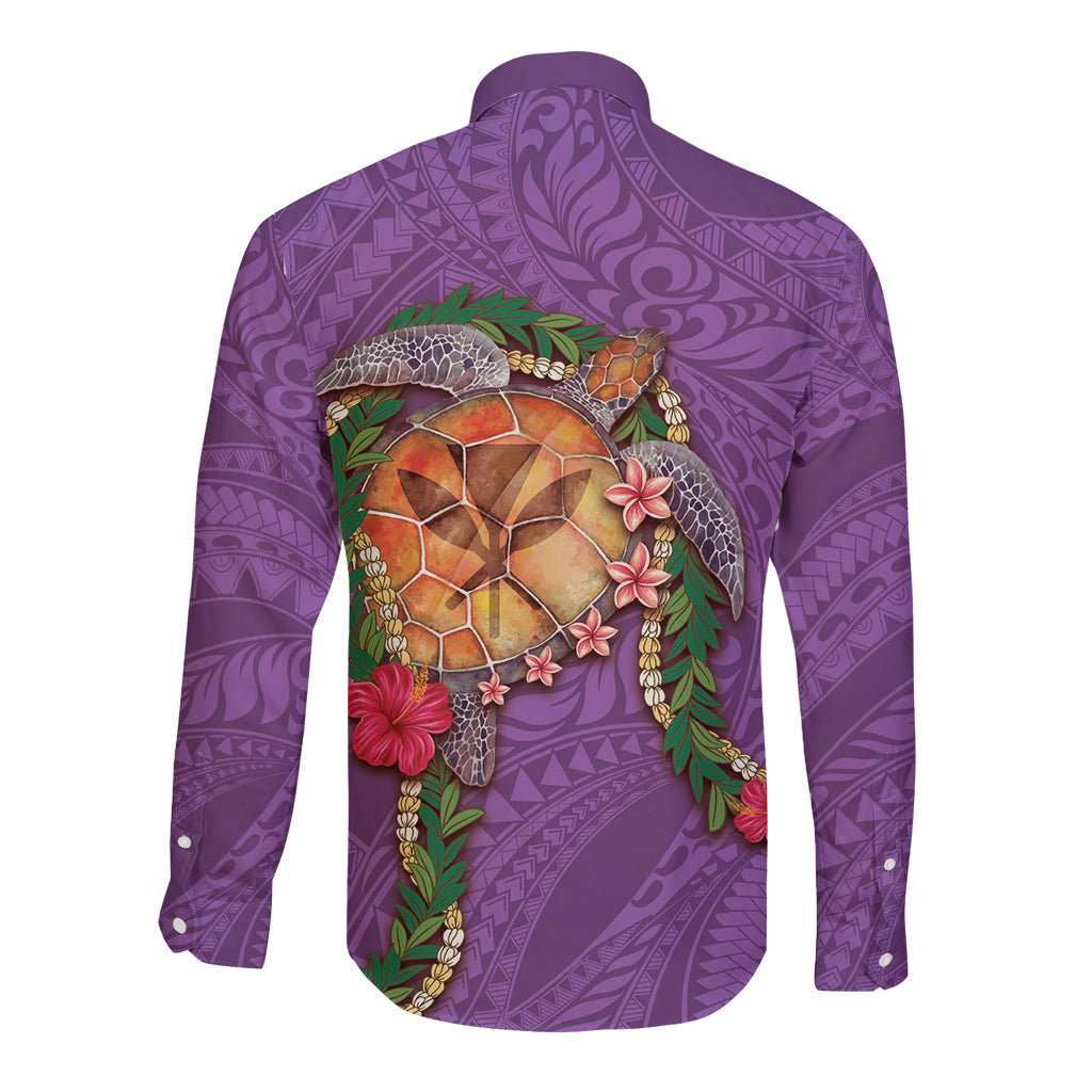 Hawaii Pikake and Maile Lei Long Sleeve Button Shirt Honu Polynesian Pattern Pink Color