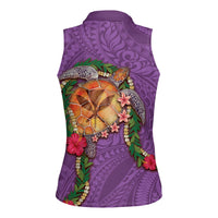 Hawaii Pikake and Maile Lei Women Sleeveless Polo Shirt Honu Polynesian Pattern Pink Color