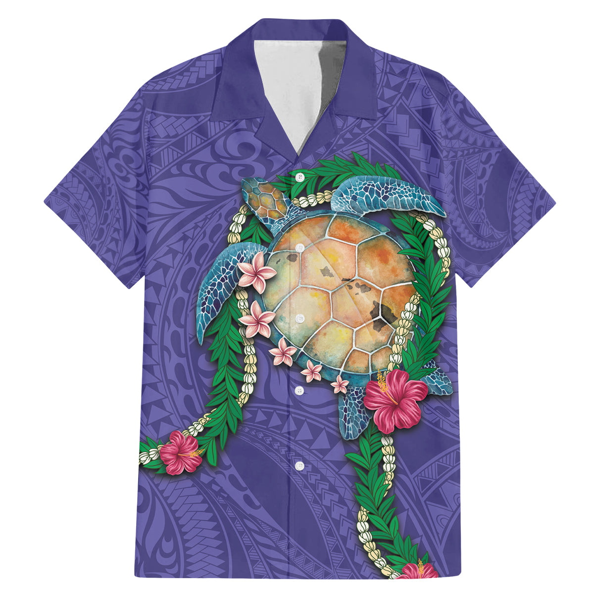 Hawaii Pikake and Maile Lei Family Matching Mermaid Dress and Hawaiian Shirt Honu Polynesian Pattern Purple Color LT03 Dad's Shirt - Short Sleeve Purple - Polynesian Pride