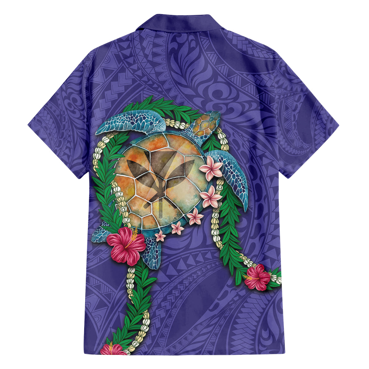 Hawaii Pikake and Maile Lei Family Matching Off The Shoulder Long Sleeve Dress and Hawaiian Shirt Honu Polynesian Pattern Purple Color