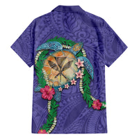 Hawaii Pikake and Maile Lei Family Matching Off Shoulder Short Dress and Hawaiian Shirt Honu Polynesian Pattern Purple Color