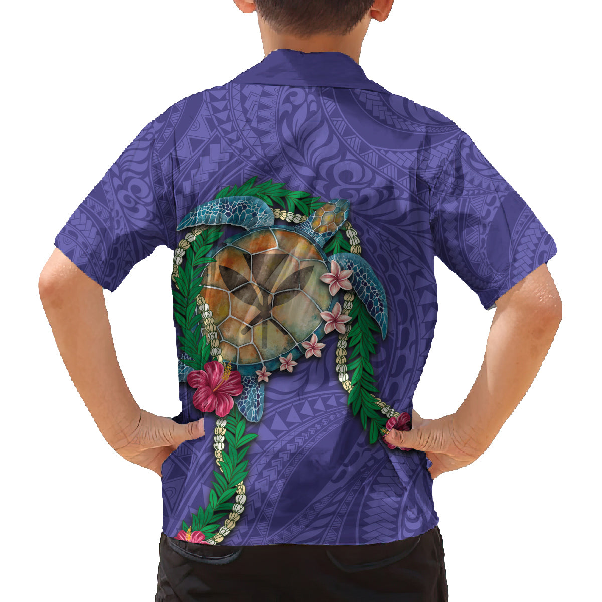 Hawaii Pikake and Maile Lei Family Matching Puletasi and Hawaiian Shirt Honu Polynesian Pattern Purple Color LT03 - Polynesian Pride