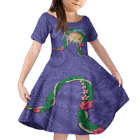 Hawaii Pikake and Maile Lei Family Matching Puletasi and Hawaiian Shirt Honu Polynesian Pattern Purple Color LT03 Daughter's Dress Purple - Polynesian Pride