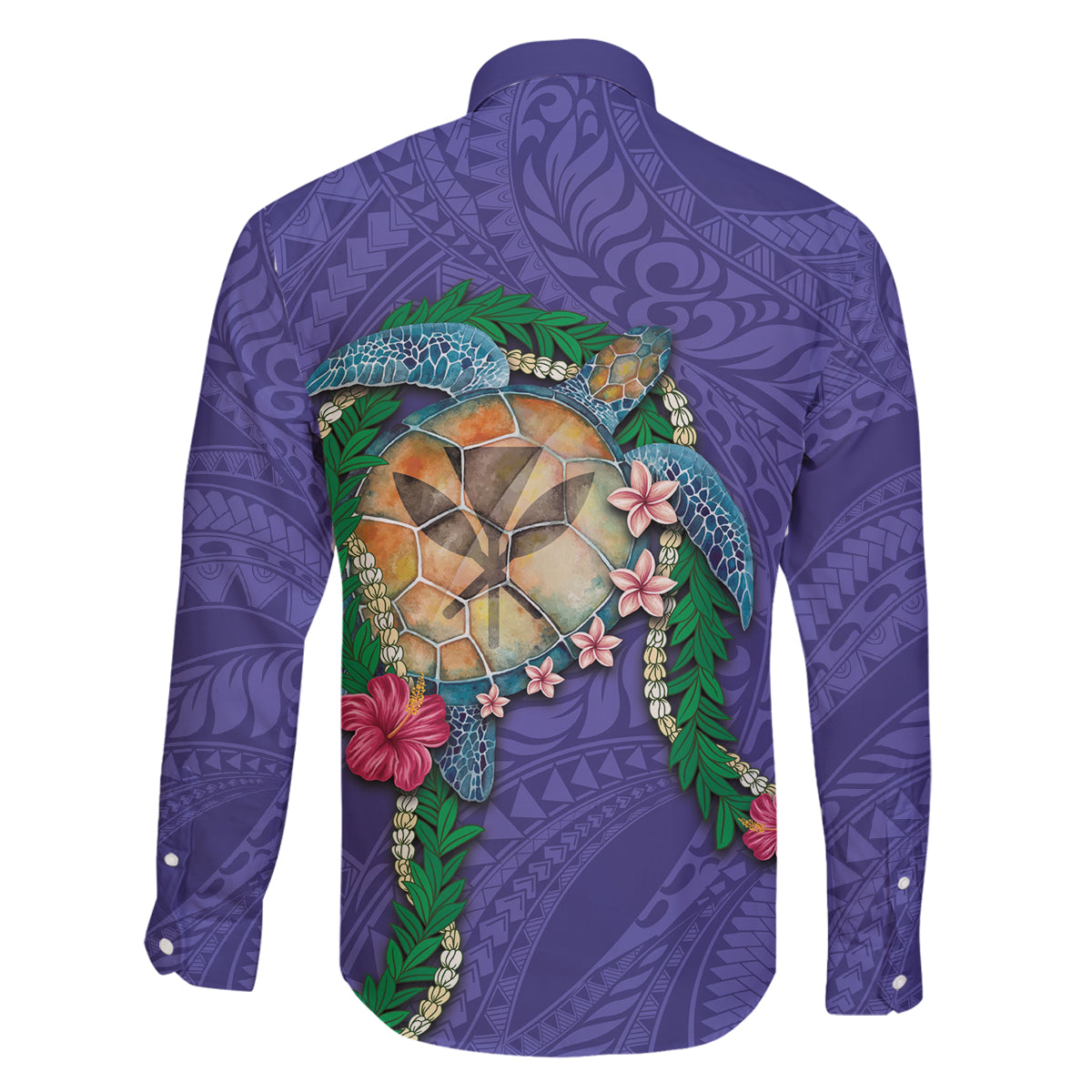 Hawaii Pikake and Maile Lei Family Matching Puletasi and Hawaiian Shirt Honu Polynesian Pattern Purple Color LT03 - Polynesian Pride