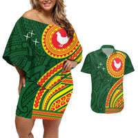 Manu'a Cession Day Couples Matching Off Shoulder Short Dress and Hawaiian Shirt Polynesian Pattern