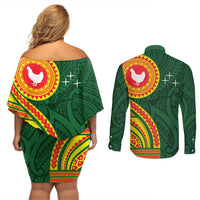 Manu'a Cession Day Couples Matching Off Shoulder Short Dress and Long Sleeve Button Shirt Polynesian Pattern