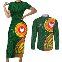 Manu'a Cession Day Couples Matching Short Sleeve Bodycon Dress and Long Sleeve Button Shirt Polynesian Pattern