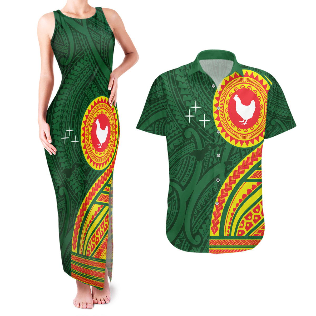 Manu'a Cession Day Couples Matching Tank Maxi Dress and Hawaiian Shirt Polynesian Pattern
