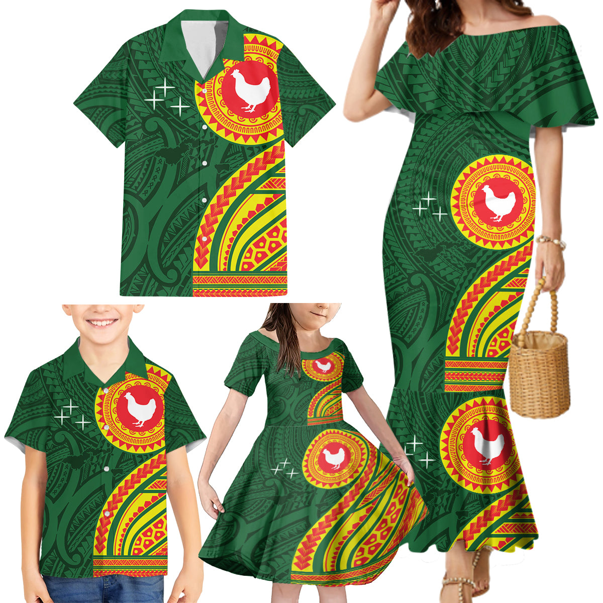 Manu'a Cession Day Family Matching Mermaid Dress and Hawaiian Shirt Polynesian Pattern