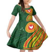Manu'a Cession Day Family Matching Off The Shoulder Long Sleeve Dress and Hawaiian Shirt Polynesian Pattern LT03 Daughter's Dress Green - Polynesian Pride