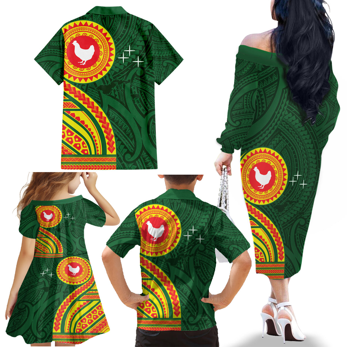 Manu'a Cession Day Family Matching Off The Shoulder Long Sleeve Dress and Hawaiian Shirt Polynesian Pattern LT03 - Polynesian Pride