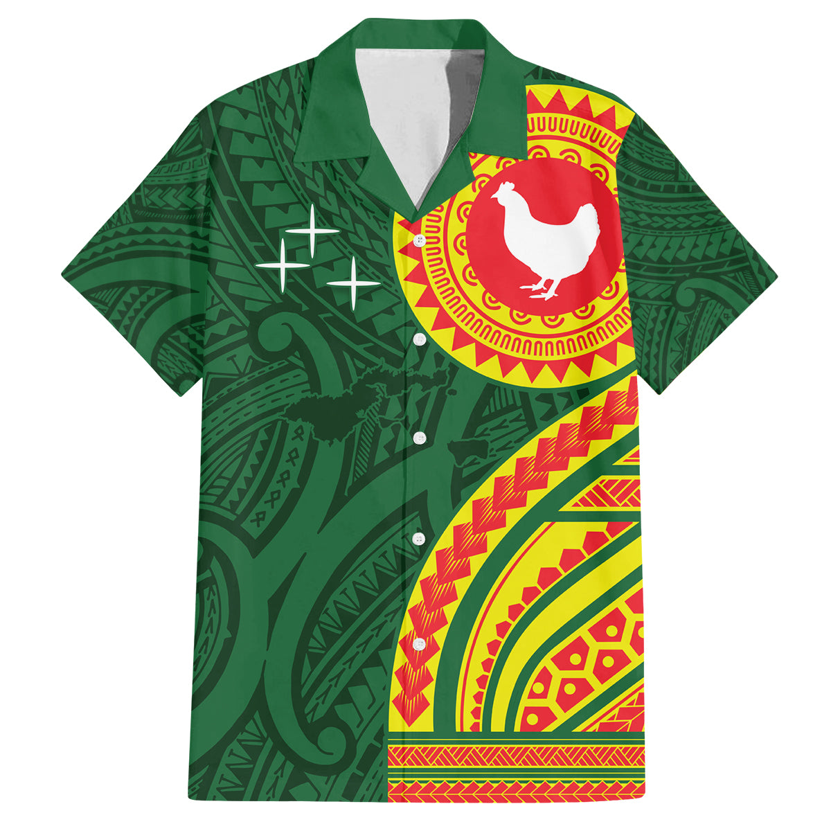Manu'a Cession Day Family Matching Off The Shoulder Long Sleeve Dress and Hawaiian Shirt Polynesian Pattern LT03 Dad's Shirt - Short Sleeve Green - Polynesian Pride