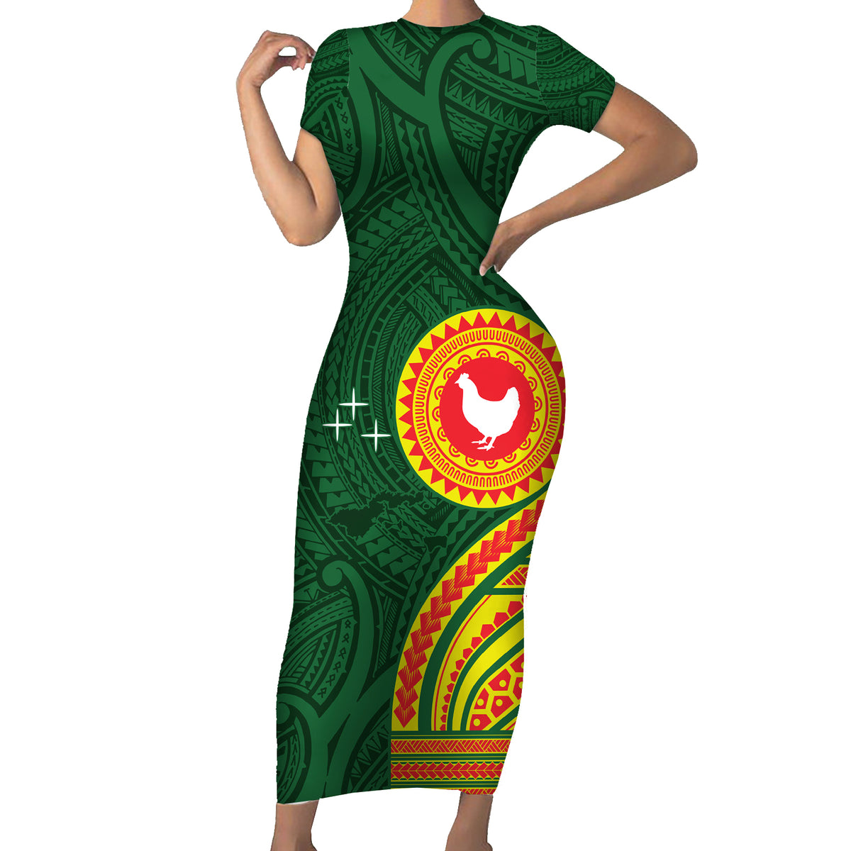 Manu'a Cession Day Family Matching Short Sleeve Bodycon Dress and Hawaiian Shirt Polynesian Pattern LT03 Mom's Dress Green - Polynesian Pride