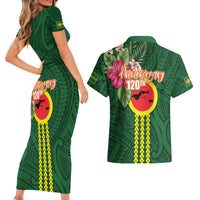 Manu'a Cession Day 120th Anniversary Couples Matching Short Sleeve Bodycon Dress and Hawaiian Shirt Polynesian Pattern and Hibiscus Flower LT03 - Polynesian Pride
