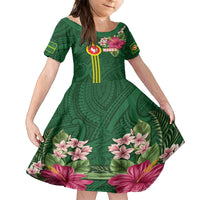 Manu'a Cession Day 120th Anniversary Family Matching Long Sleeve Bodycon Dress and Hawaiian Shirt Polynesian Pattern and Hibiscus Flower LT03 Daughter's Dress Green - Polynesian Pride