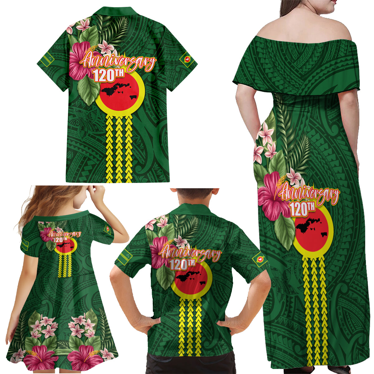 Manu'a Cession Day 120th Anniversary Family Matching Off Shoulder Maxi Dress and Hawaiian Shirt Polynesian Pattern and Hibiscus Flower LT03 - Polynesian Pride