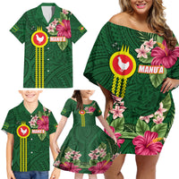Manu'a Cession Day 120th Anniversary Family Matching Off Shoulder Short Dress and Hawaiian Shirt Polynesian Pattern and Hibiscus Flower LT03 - Polynesian Pride