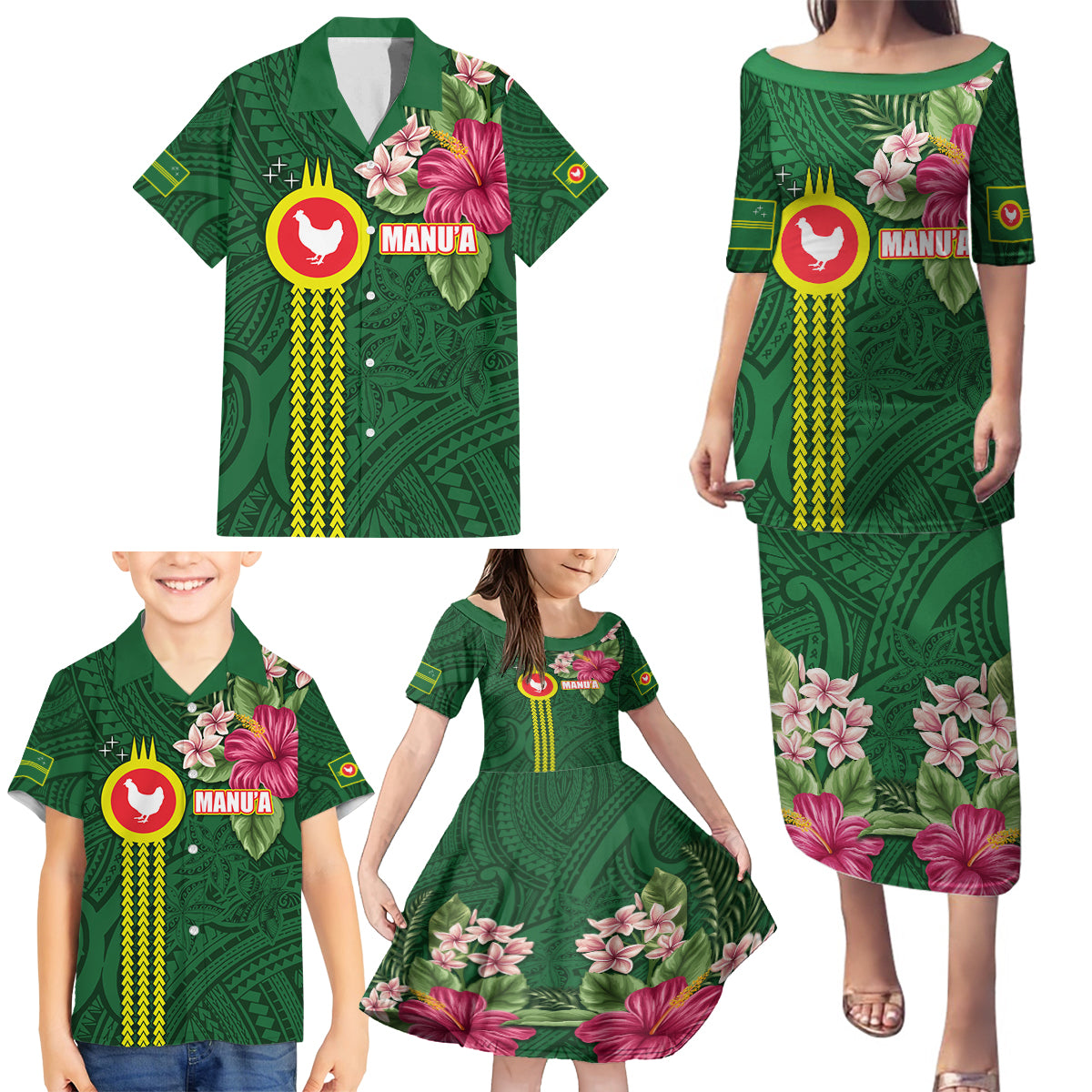 Manu'a Cession Day 120th Anniversary Family Matching Puletasi and Hawaiian Shirt Polynesian Pattern and Hibiscus Flower LT03 - Polynesian Pride