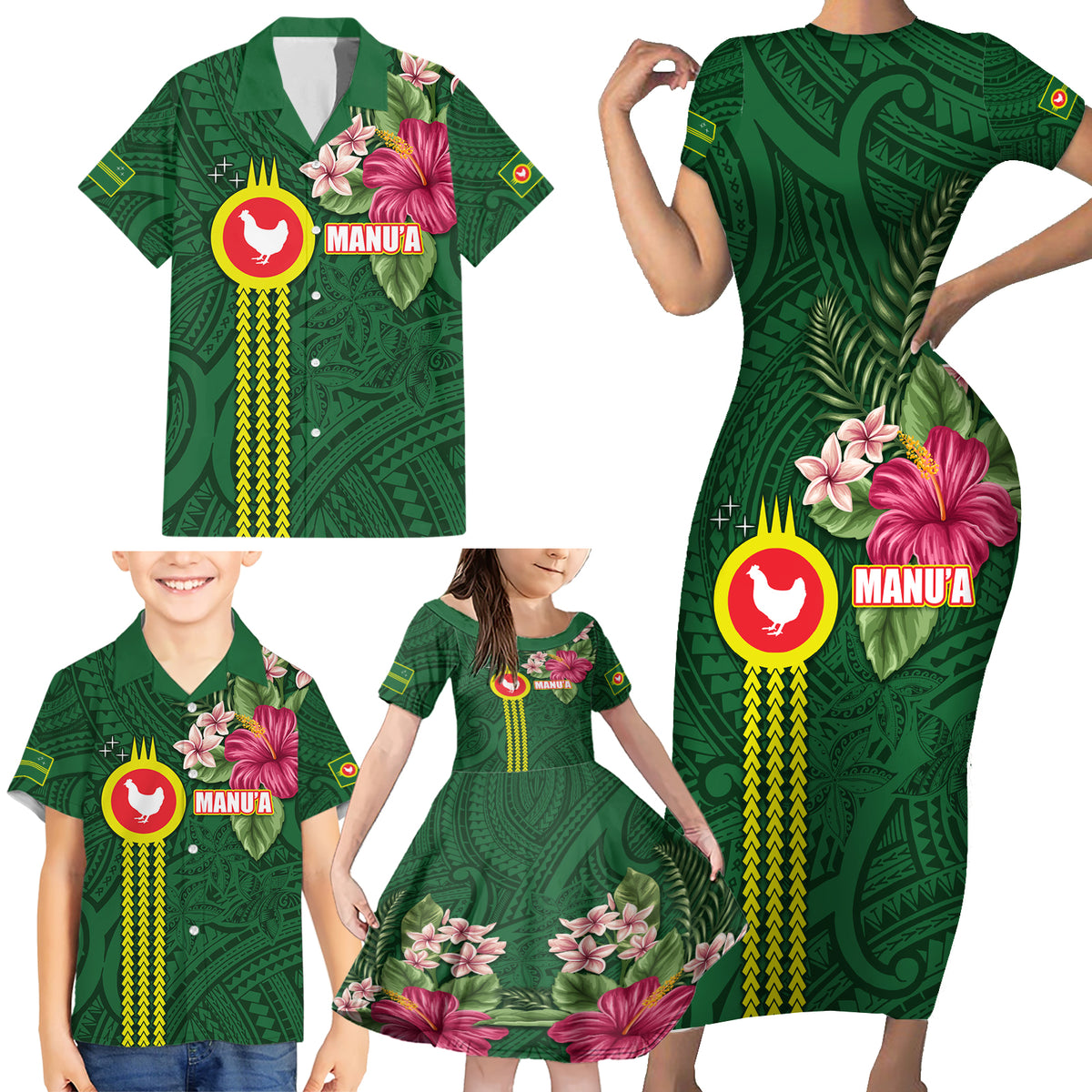 Manu'a Cession Day 120th Anniversary Family Matching Short Sleeve Bodycon Dress and Hawaiian Shirt Polynesian Pattern and Hibiscus Flower LT03 - Polynesian Pride