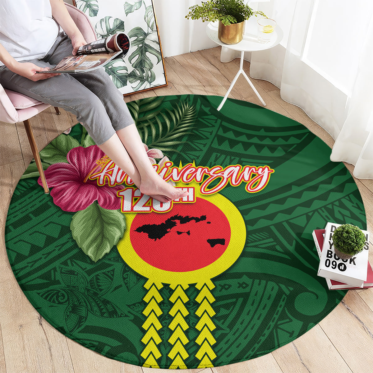 Manu'a Cession Day 120th Anniversary Round Carpet Polynesian Pattern and Hibiscus Flower LT03 - Polynesian Pride