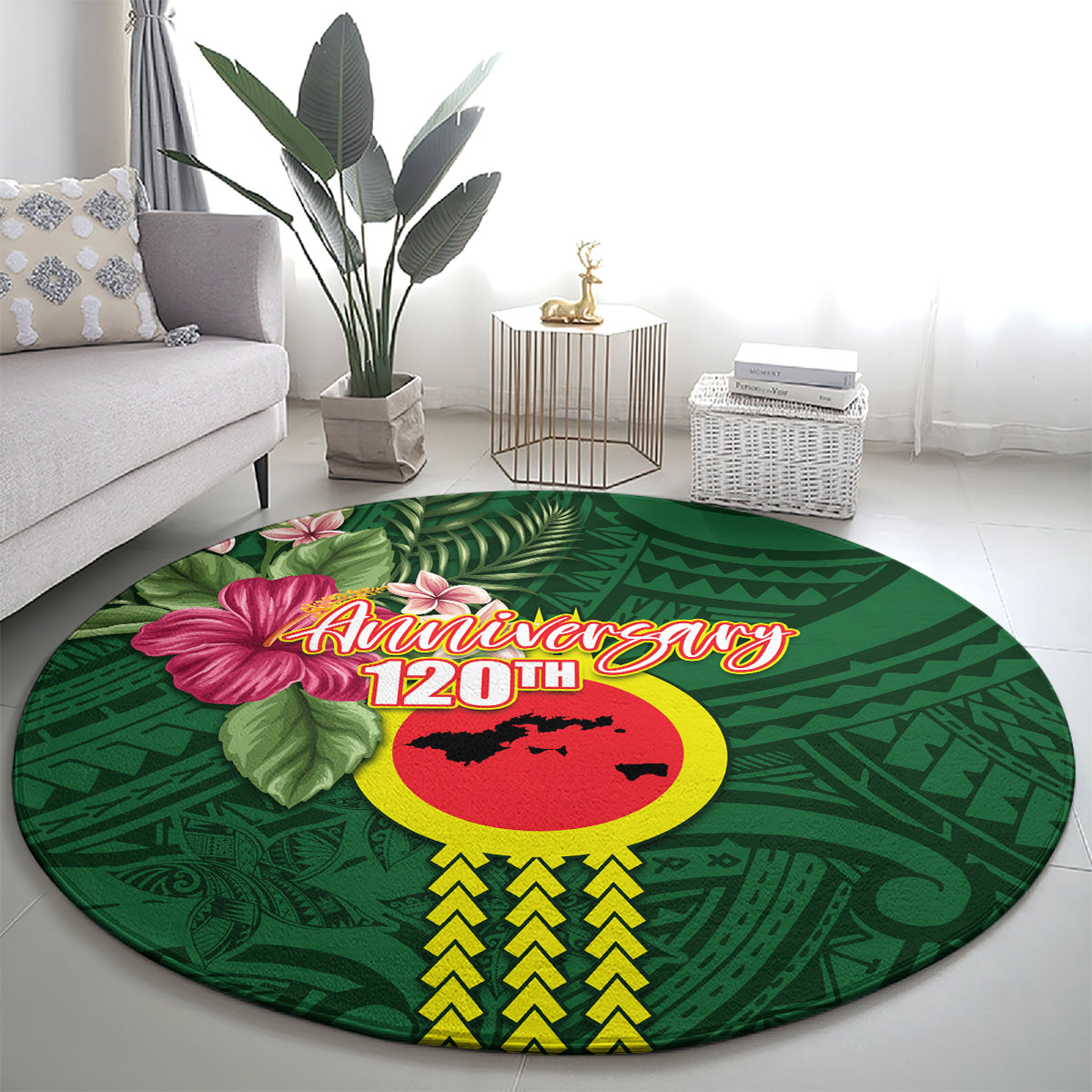 Manu'a Cession Day 120th Anniversary Round Carpet Polynesian Pattern and Hibiscus Flower LT03 - Polynesian Pride