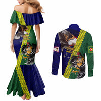 Manu'a Island and American Samoa Couples Matching Mermaid Dress and Long Sleeve Button Shirt Rooster and Eagle Mascot LT03 - Polynesian Pride