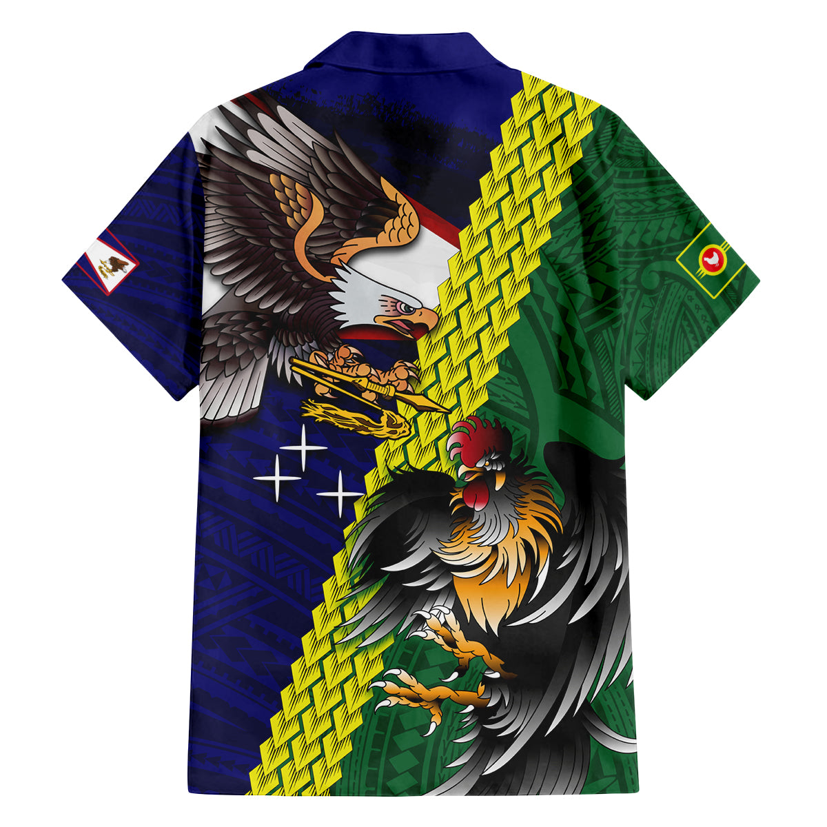Manu'a Island and American Samoa Family Matching Long Sleeve Bodycon Dress and Hawaiian Shirt Rooster and Eagle Mascot LT03 - Polynesian Pride