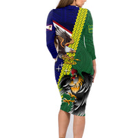 Manu'a Island and American Samoa Family Matching Long Sleeve Bodycon Dress and Hawaiian Shirt Rooster and Eagle Mascot LT03 - Polynesian Pride