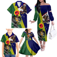 Manu'a Island and American Samoa Family Matching Off The Shoulder Long Sleeve Dress and Hawaiian Shirt Rooster and Eagle Mascot LT03 - Polynesian Pride