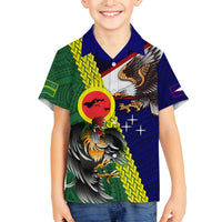 Manu'a Island and American Samoa Family Matching Off The Shoulder Long Sleeve Dress and Hawaiian Shirt Rooster and Eagle Mascot LT03 Son's Shirt Green - Polynesian Pride