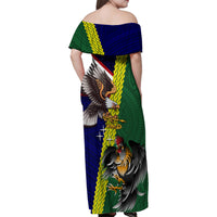Manu'a Island and American Samoa Family Matching Off Shoulder Maxi Dress and Hawaiian Shirt Rooster and Eagle Mascot LT03 - Polynesian Pride