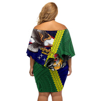 Manu'a Island and American Samoa Family Matching Off Shoulder Short Dress and Hawaiian Shirt Rooster and Eagle Mascot LT03 - Polynesian Pride
