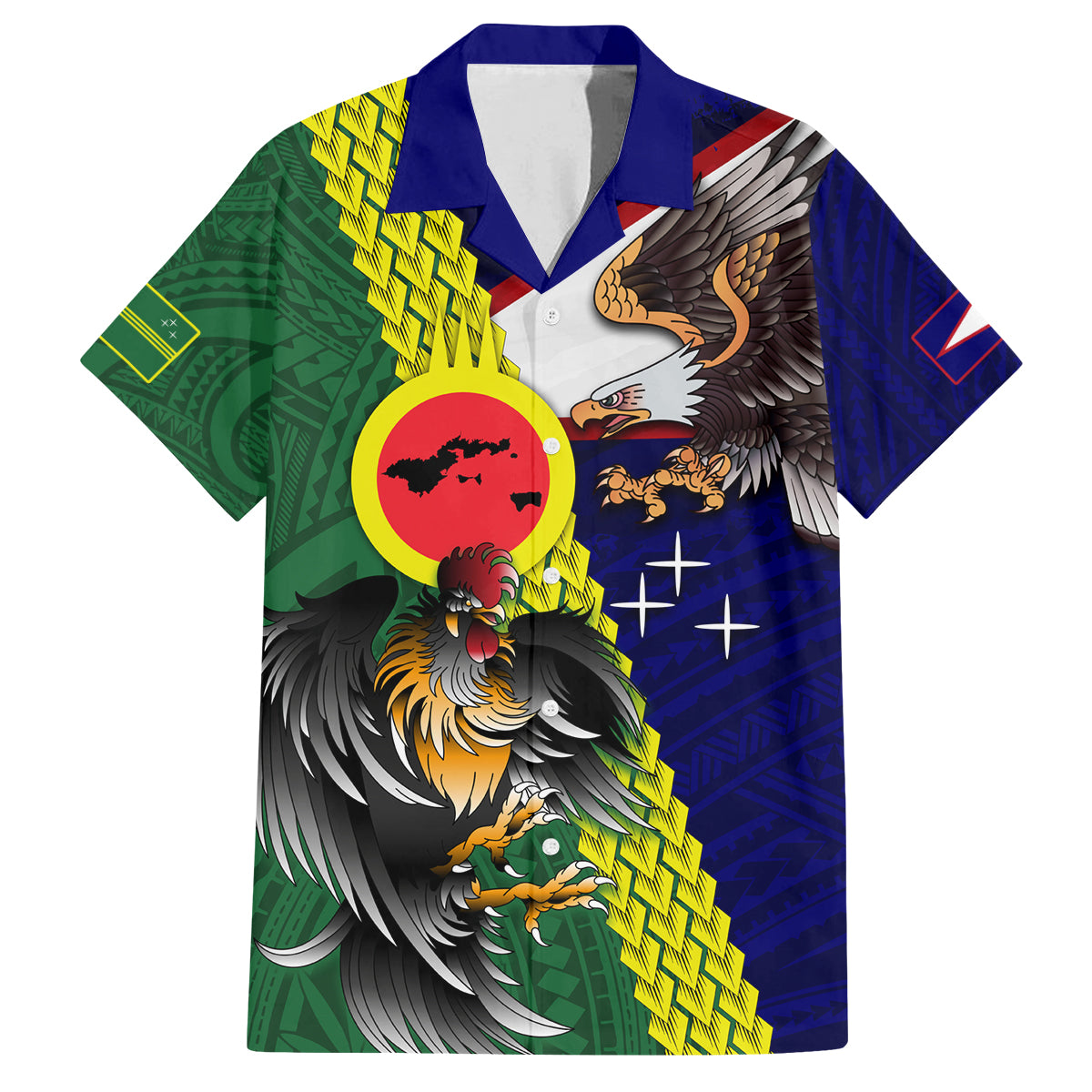 Manu'a Island and American Samoa Family Matching Puletasi and Hawaiian Shirt Rooster and Eagle Mascot LT03 Dad's Shirt - Short Sleeve Green - Polynesian Pride