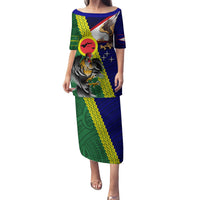 Manu'a Island and American Samoa Family Matching Puletasi and Hawaiian Shirt Rooster and Eagle Mascot LT03 Mom's Dress Green - Polynesian Pride