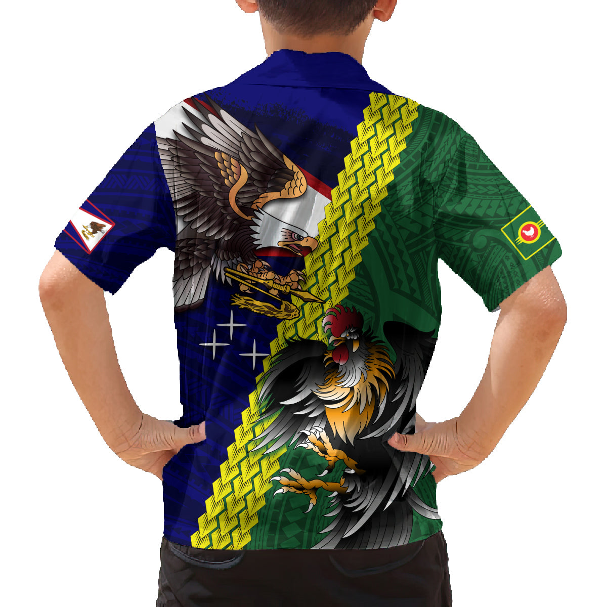 Manu'a Island and American Samoa Family Matching Tank Maxi Dress and Hawaiian Shirt Rooster and Eagle Mascot LT03 - Polynesian Pride