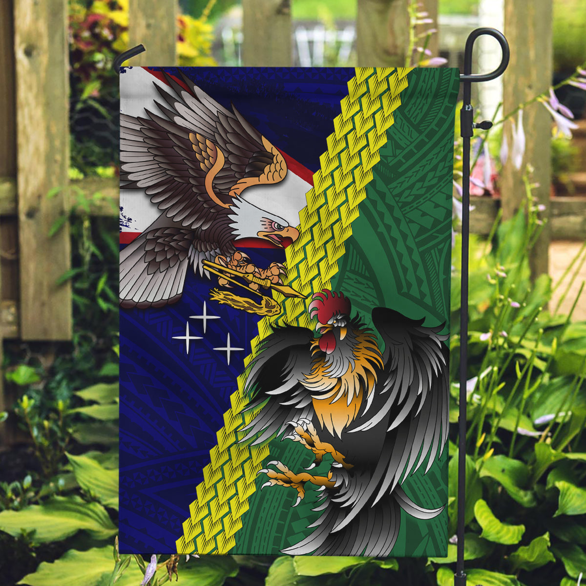 Manu'a Island and American Samoa Garden Flag Rooster and Eagle Mascot LT03 Garden Flag Green - Polynesian Pride