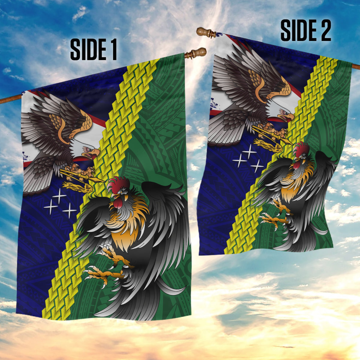 Manu'a Island and American Samoa Garden Flag Rooster and Eagle Mascot LT03 - Polynesian Pride
