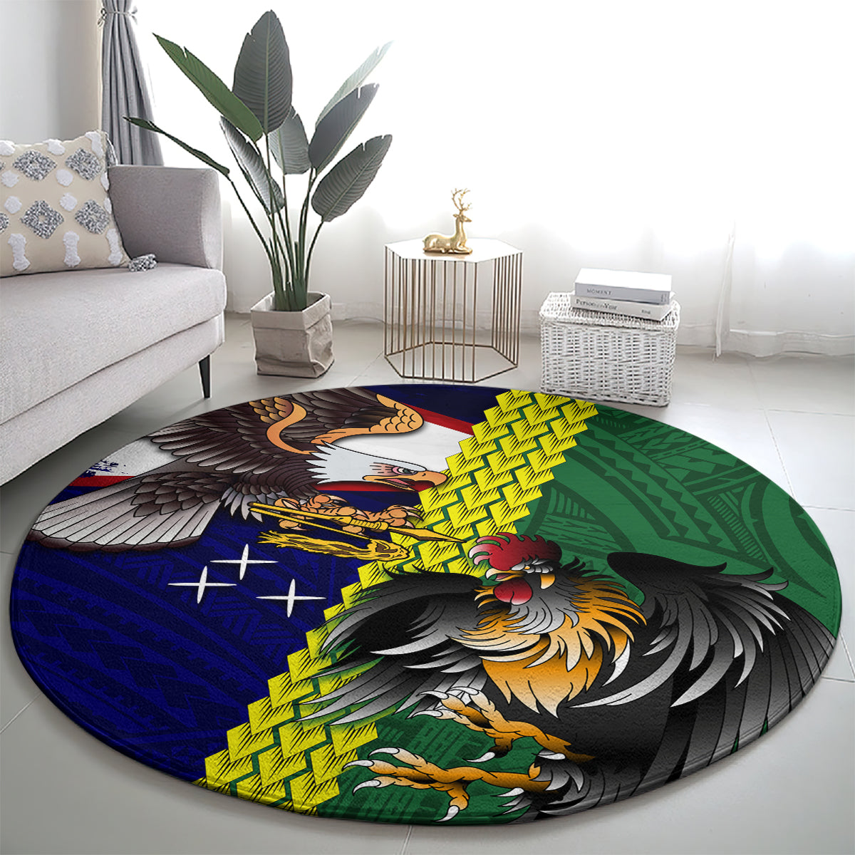 Manu'a Island and American Samoa Round Carpet Rooster and Eagle Mascot LT03 - Polynesian Pride