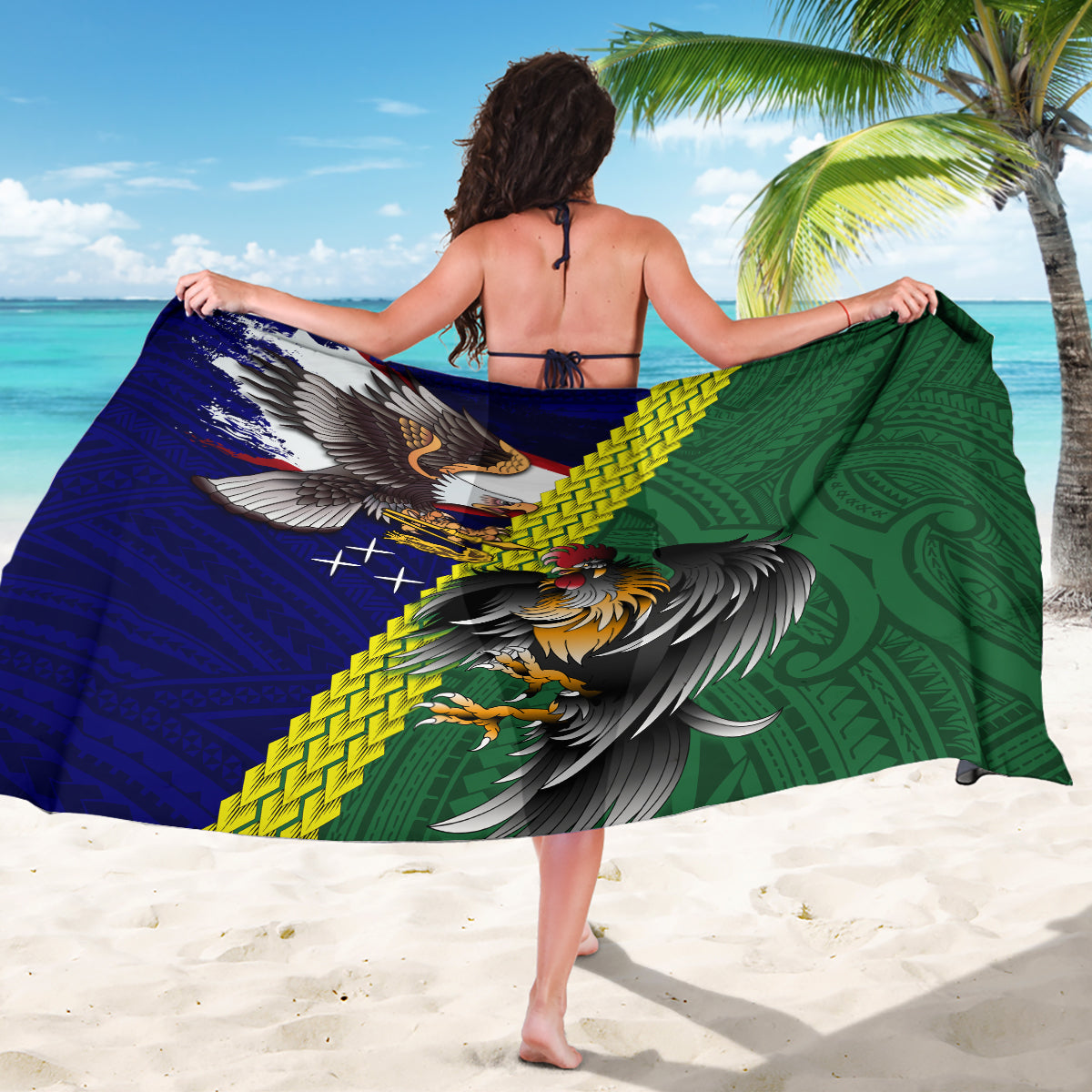 Manu'a Island and American Samoa Sarong Rooster and Eagle Mascot LT03 - Polynesian Pride